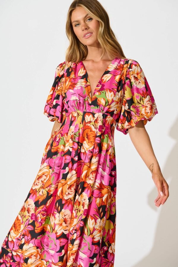 Midi Dress In Multi Floral