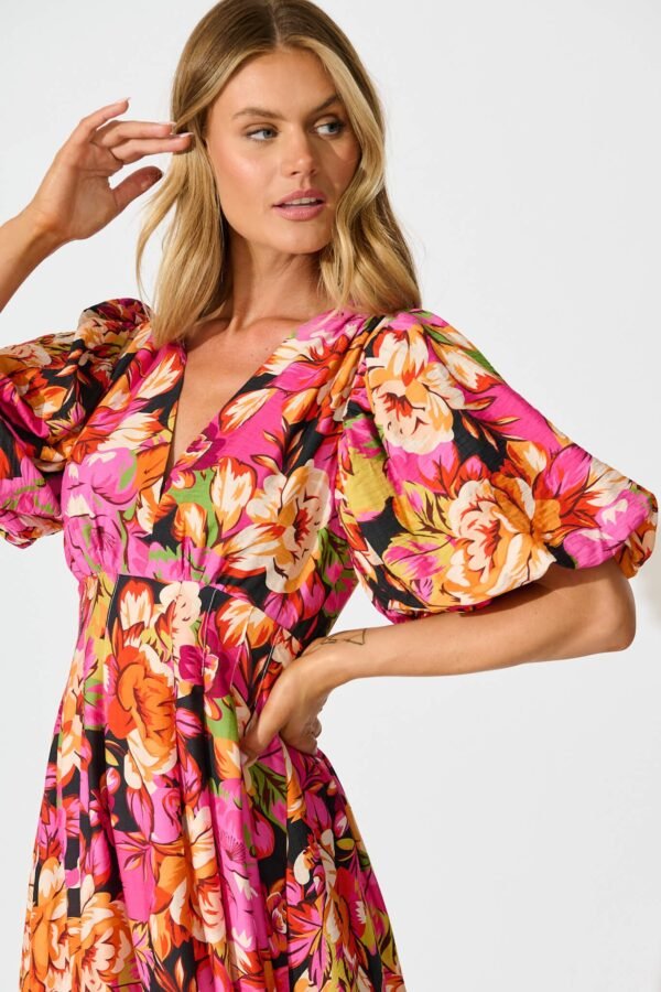 Midi Dress In Multi Floral