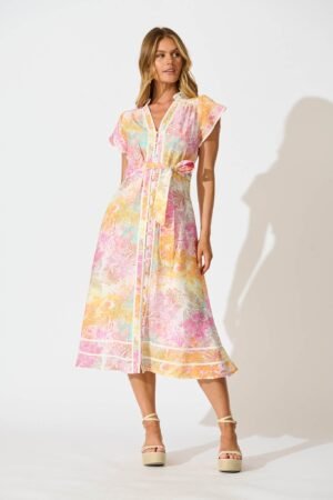 Midi Dress in Pastel Watercolour