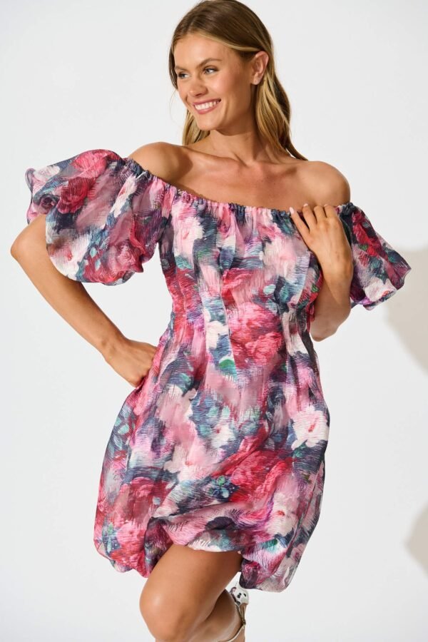 Dress in Pink with Multi Floral Organza