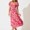 Midi Dress In Pink Leaf