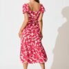 Midi Dress In Pink Leaf