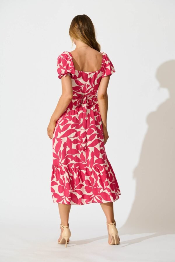 Midi Dress In Pink Leaf