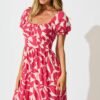Midi Dress In Pink Leaf