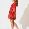 Dress In Red With Gold Print