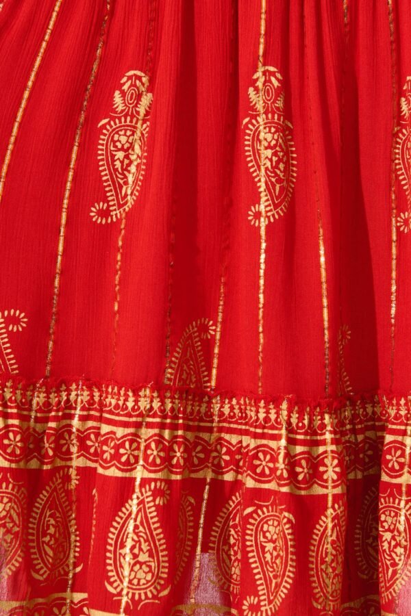 Dress In Red With Gold Print